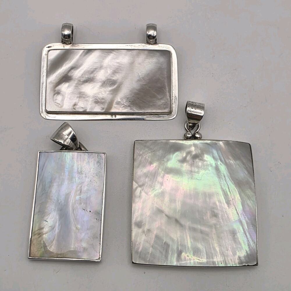 925 Sterling Silver And Mother Of Pearl Pendant Lot 3 Pendants 33g